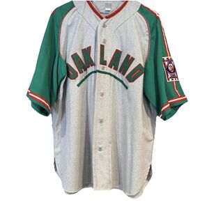Oakland Oaks Baseball Jersey Mens Large Gray 100% Wool Ebbets Field Flannels USA